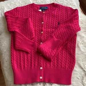 Polo Ralph Lauren Mini Cable Cotton Cardigan Sweater Girl’s Size M NWT
